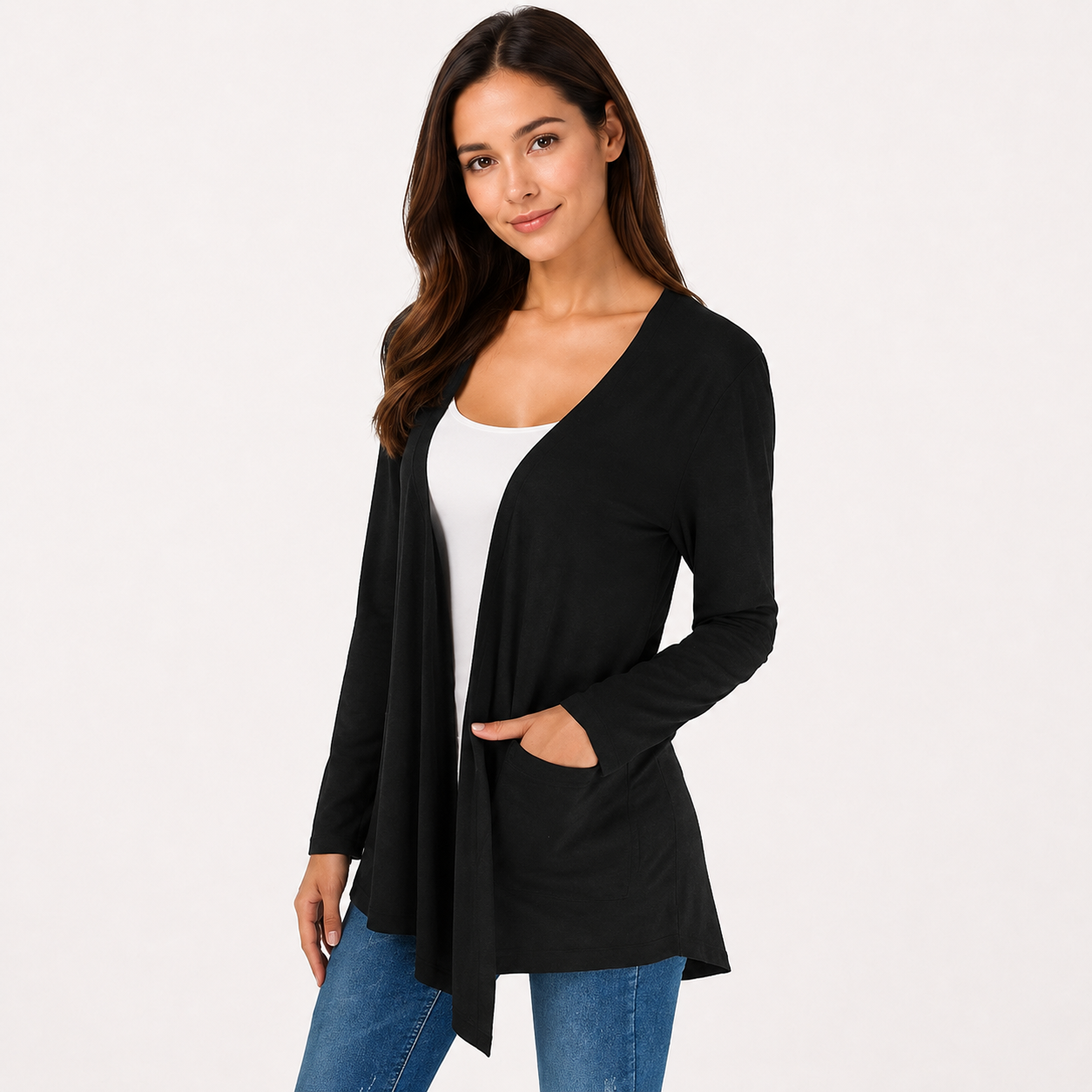 Casual Lightweight Long Sleeve Cardigan With Pockets For Women