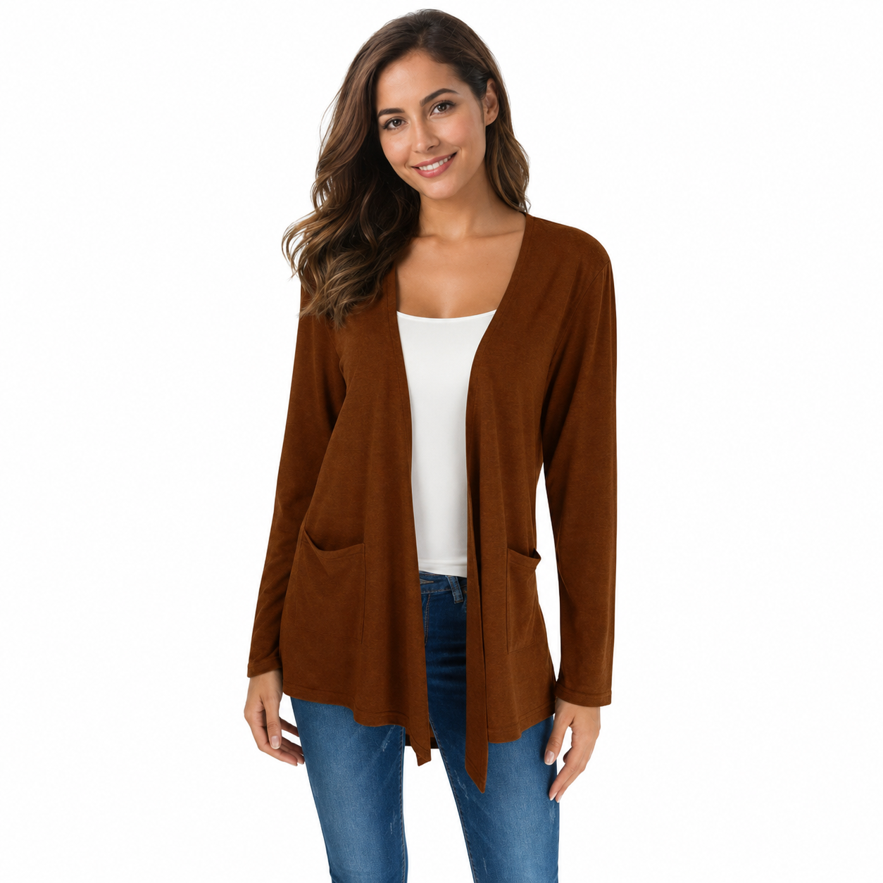 Casual Lightweight Long Sleeve Cardigan With Pockets For Women