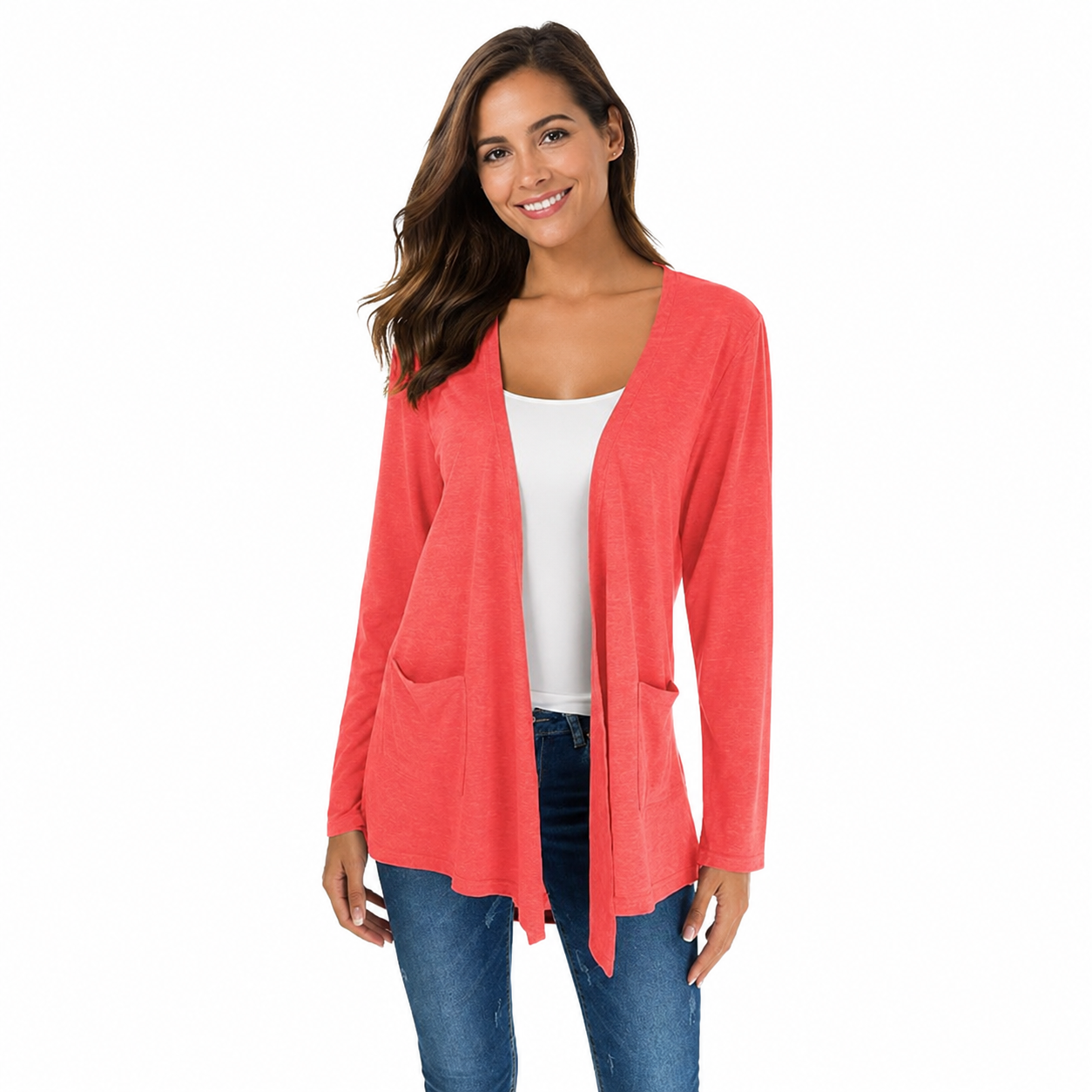 Casual Lightweight Long Sleeve Cardigan With Pockets For Women