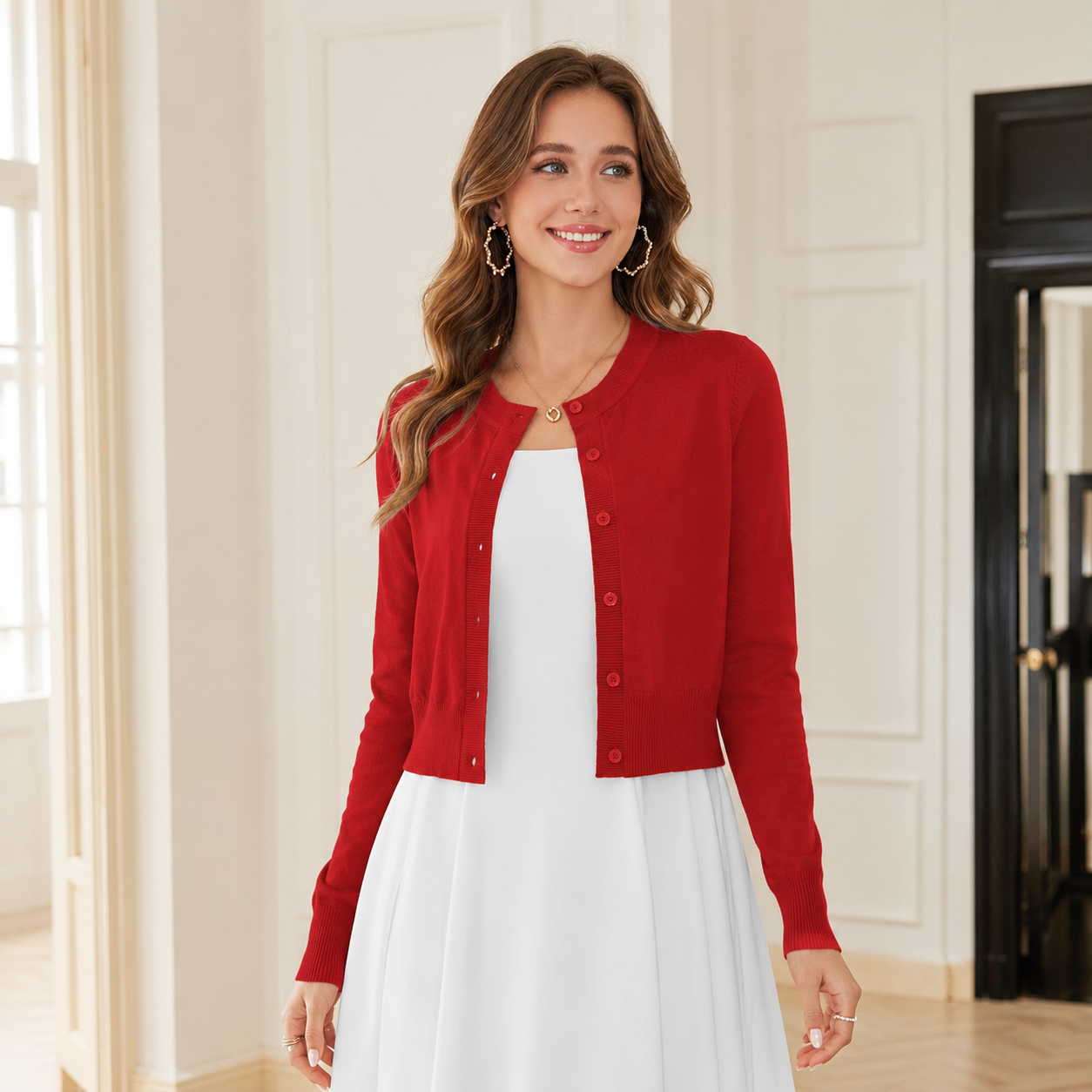Casual Long Sleeve Cropped Cardigan For Women