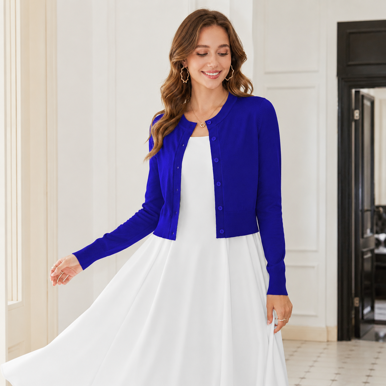 Casual Long Sleeve Cropped Cardigan For Women