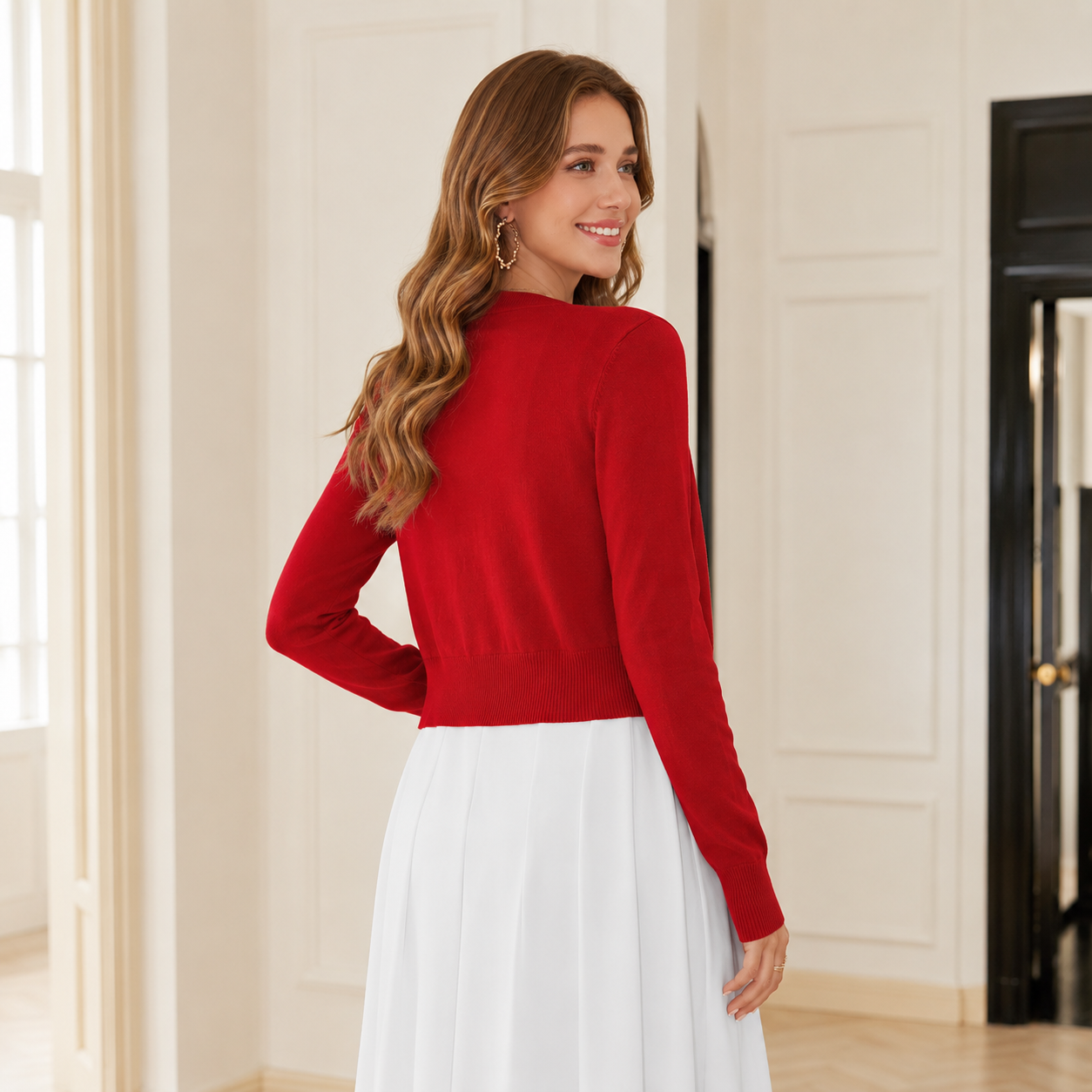 Casual Long Sleeve Cropped Cardigan For Women