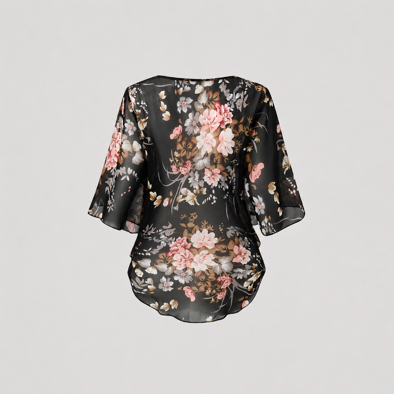 Printed See Through Batwing Sleeve Top For Women