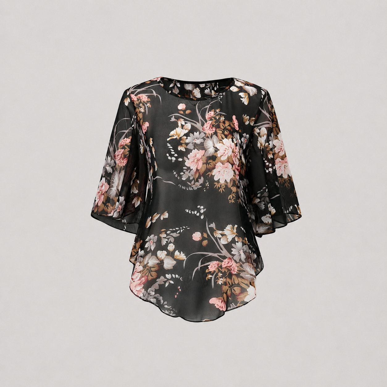 Printed See Through Batwing Sleeve Top For Women