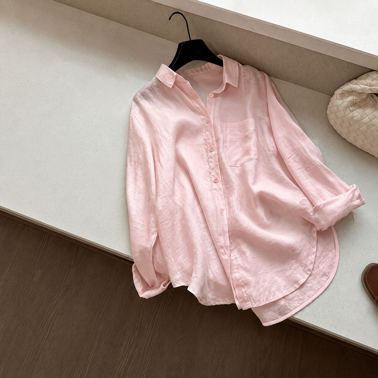 Casual Solid Front Shirt With Button For Women