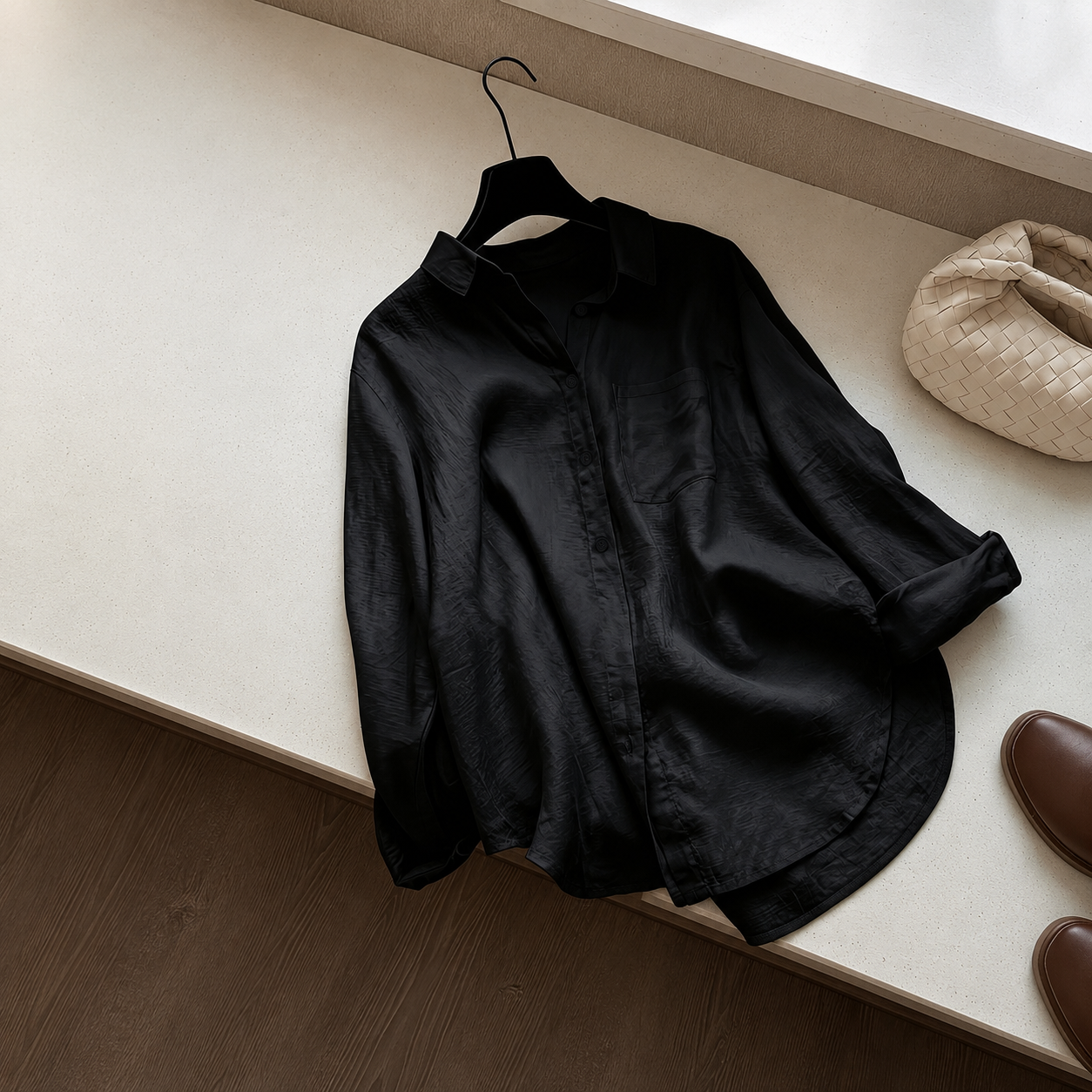 Casual Solid Front Shirt With Button For Women