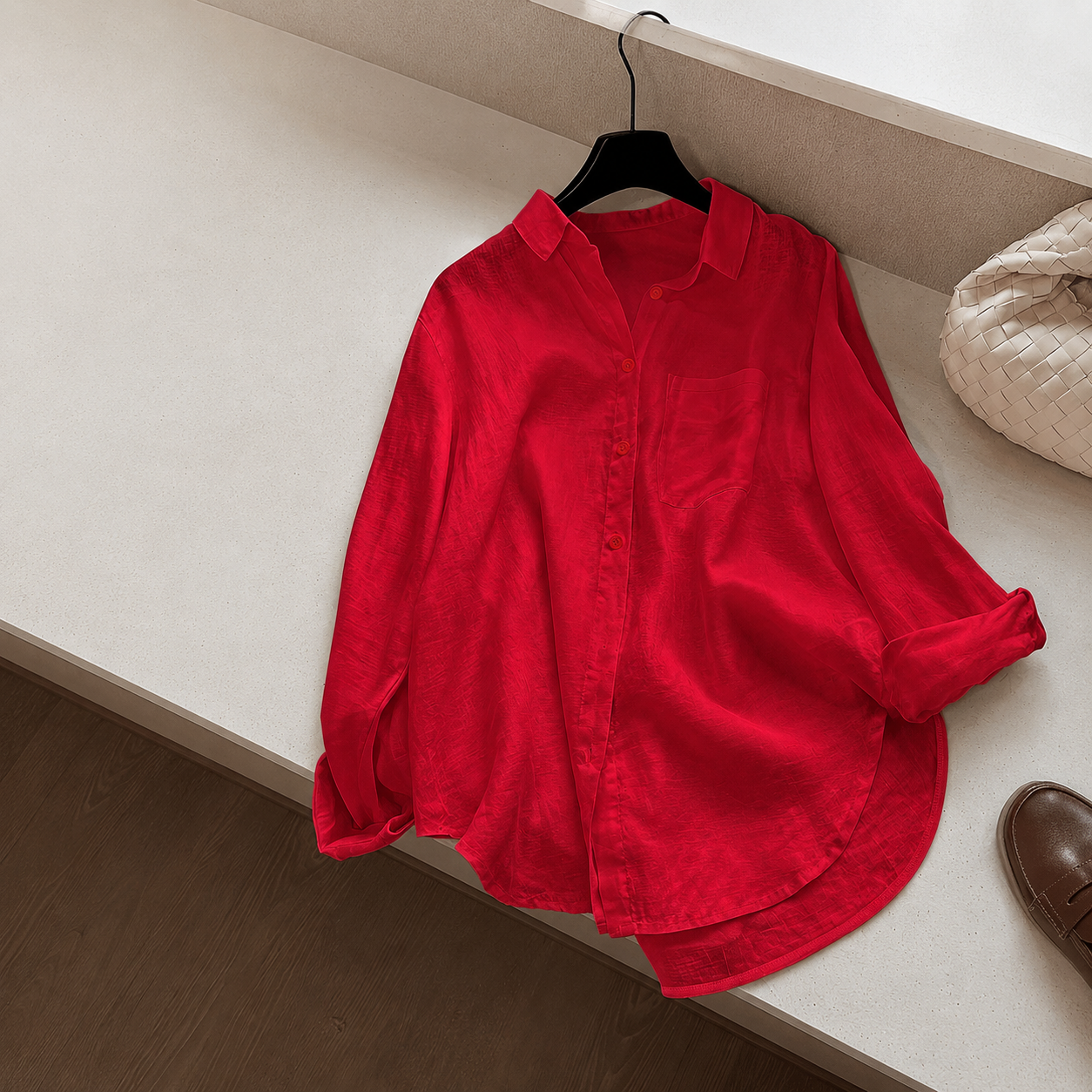 Casual Solid Front Shirt With Button For Women