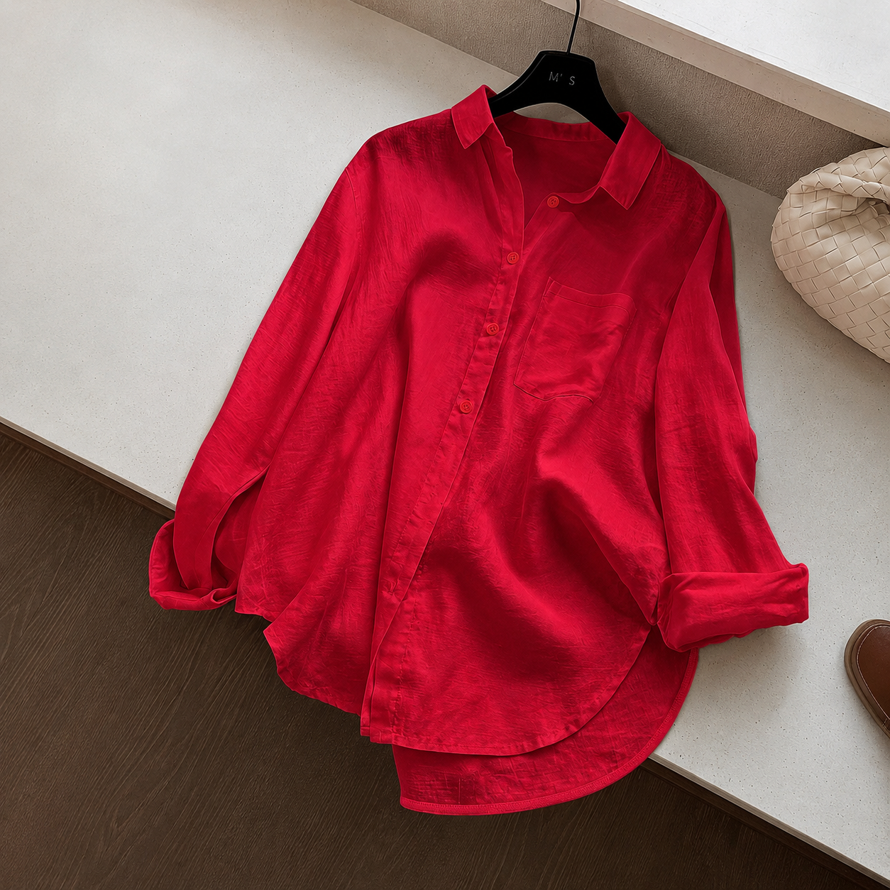 Casual Solid Front Shirt With Button For Women