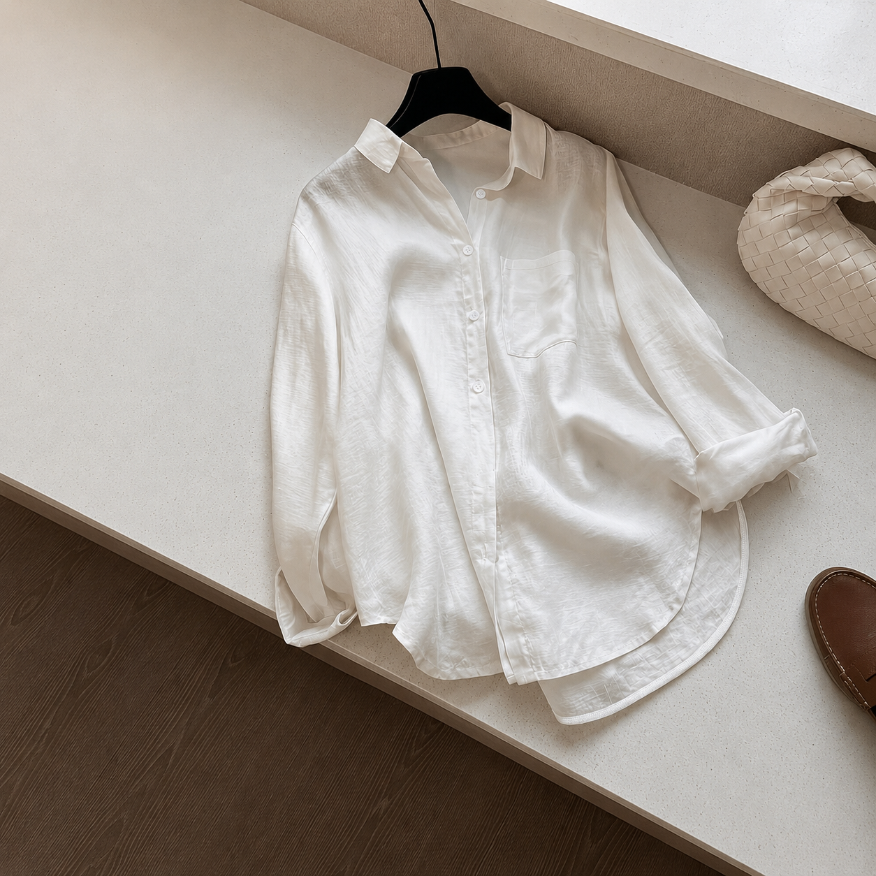 Casual Solid Front Shirt With Button For Women