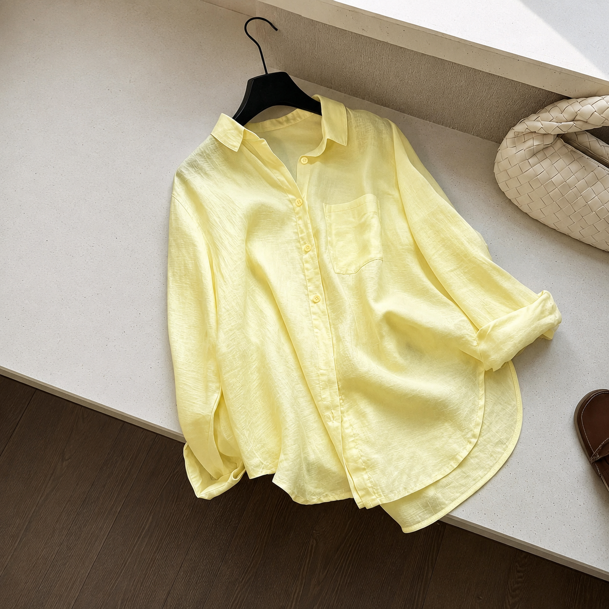 Casual Solid Front Shirt With Button For Women