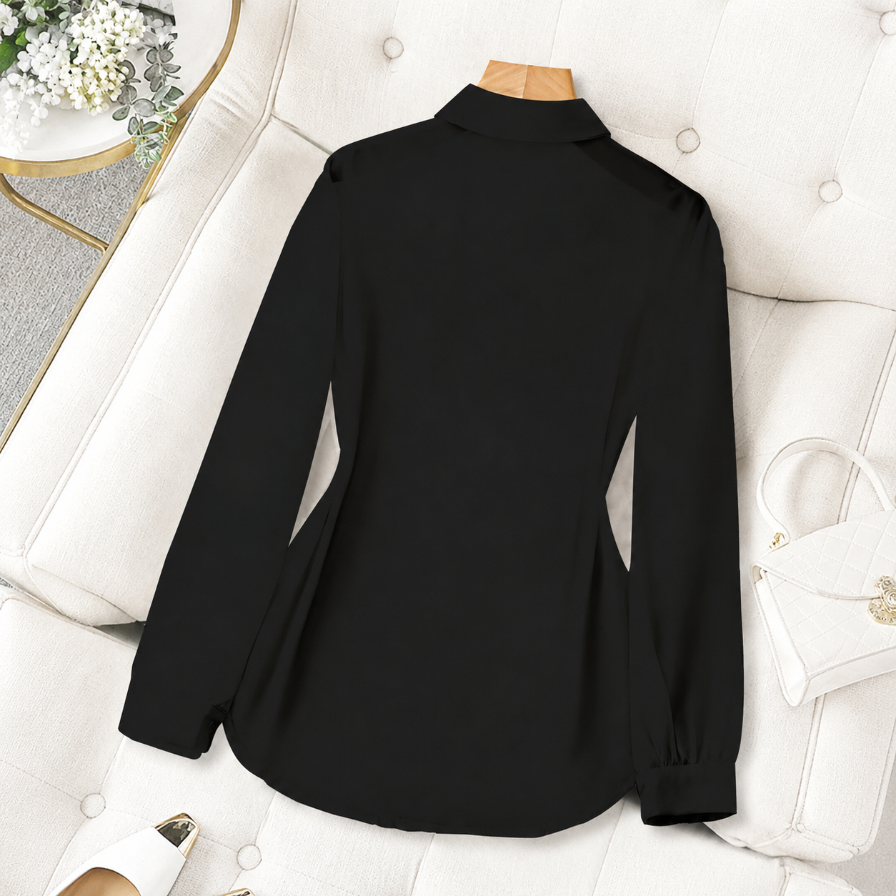 Transparent Plain Long Sleeve Collared Shirt Tops For Women
