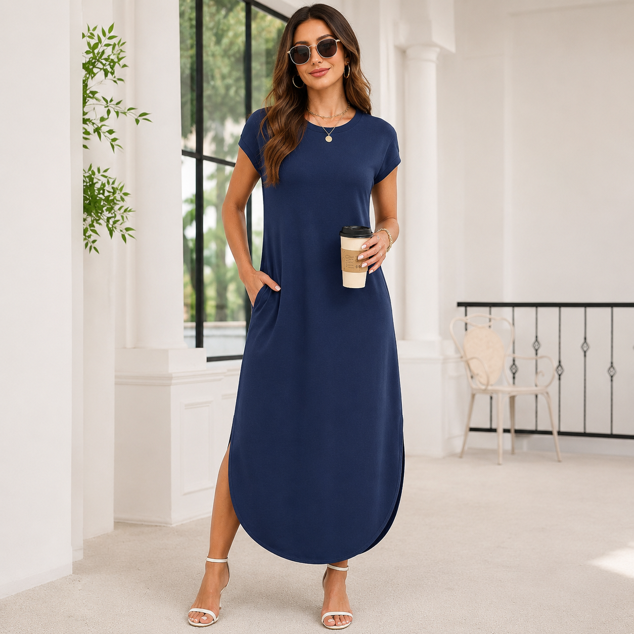 Casual Summer Dress With Cap Sleeves And Pockets For Women