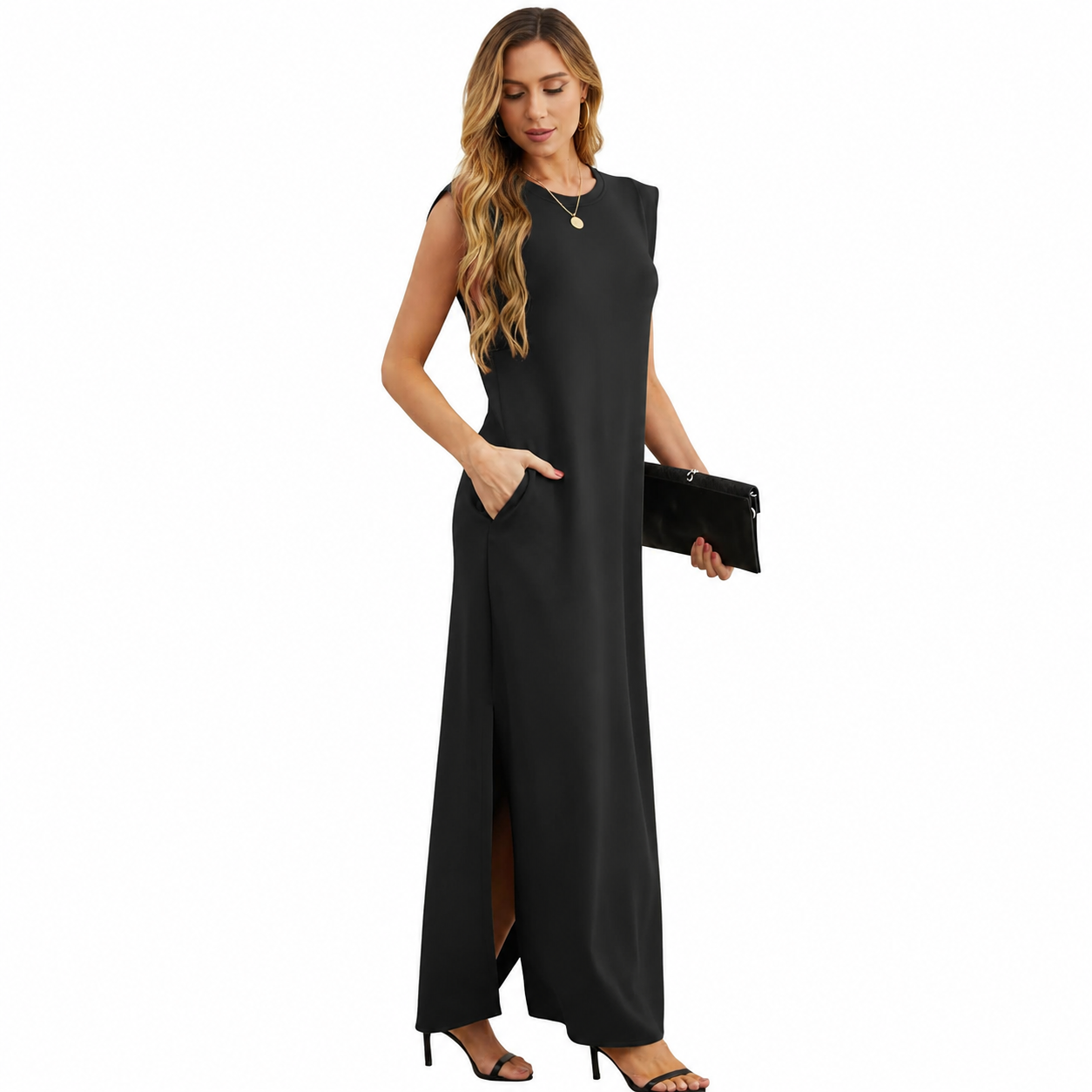 Casual Maxi Loose Vacation Dress With Pockets For Women