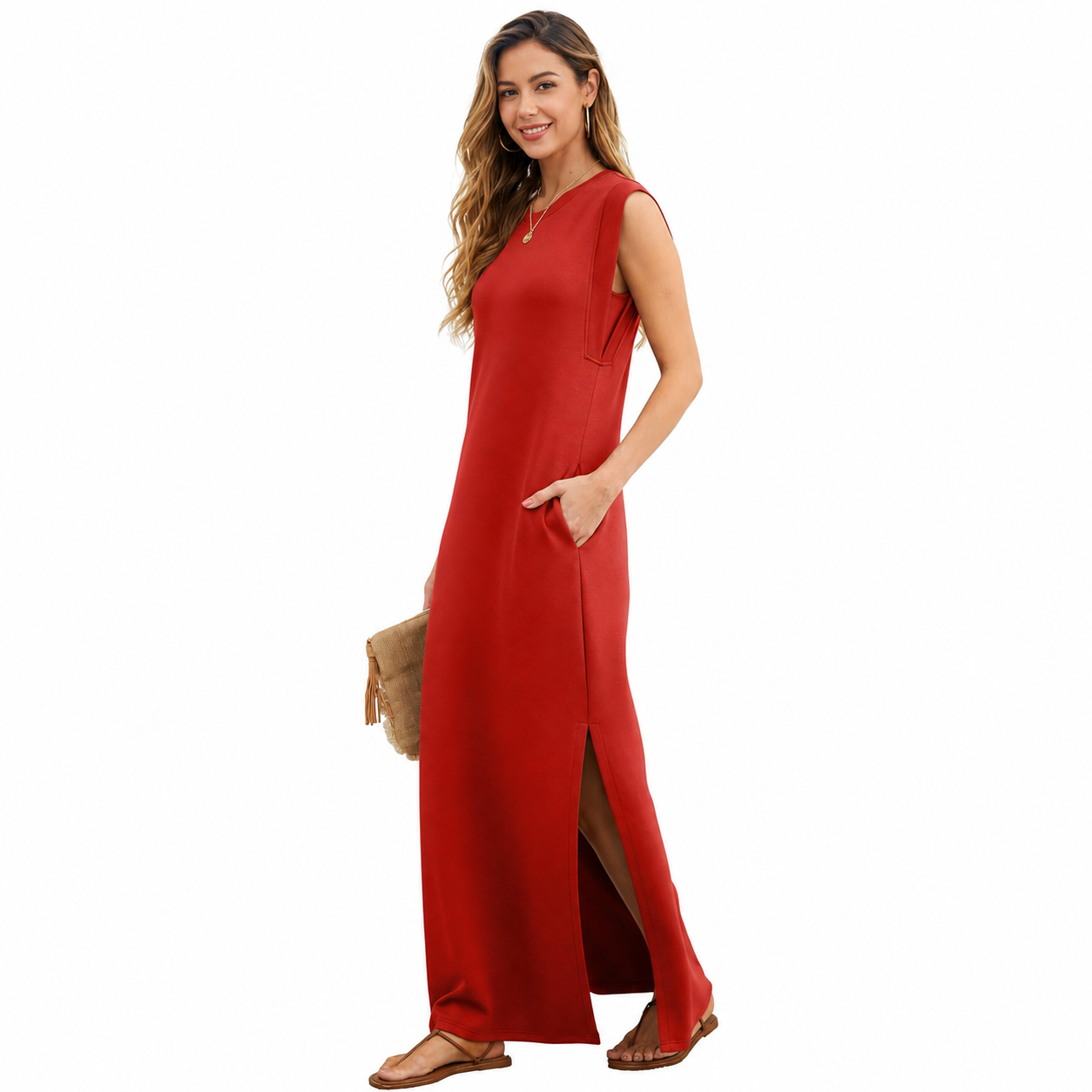 Casual Maxi Loose Vacation Dress With Pockets For Women