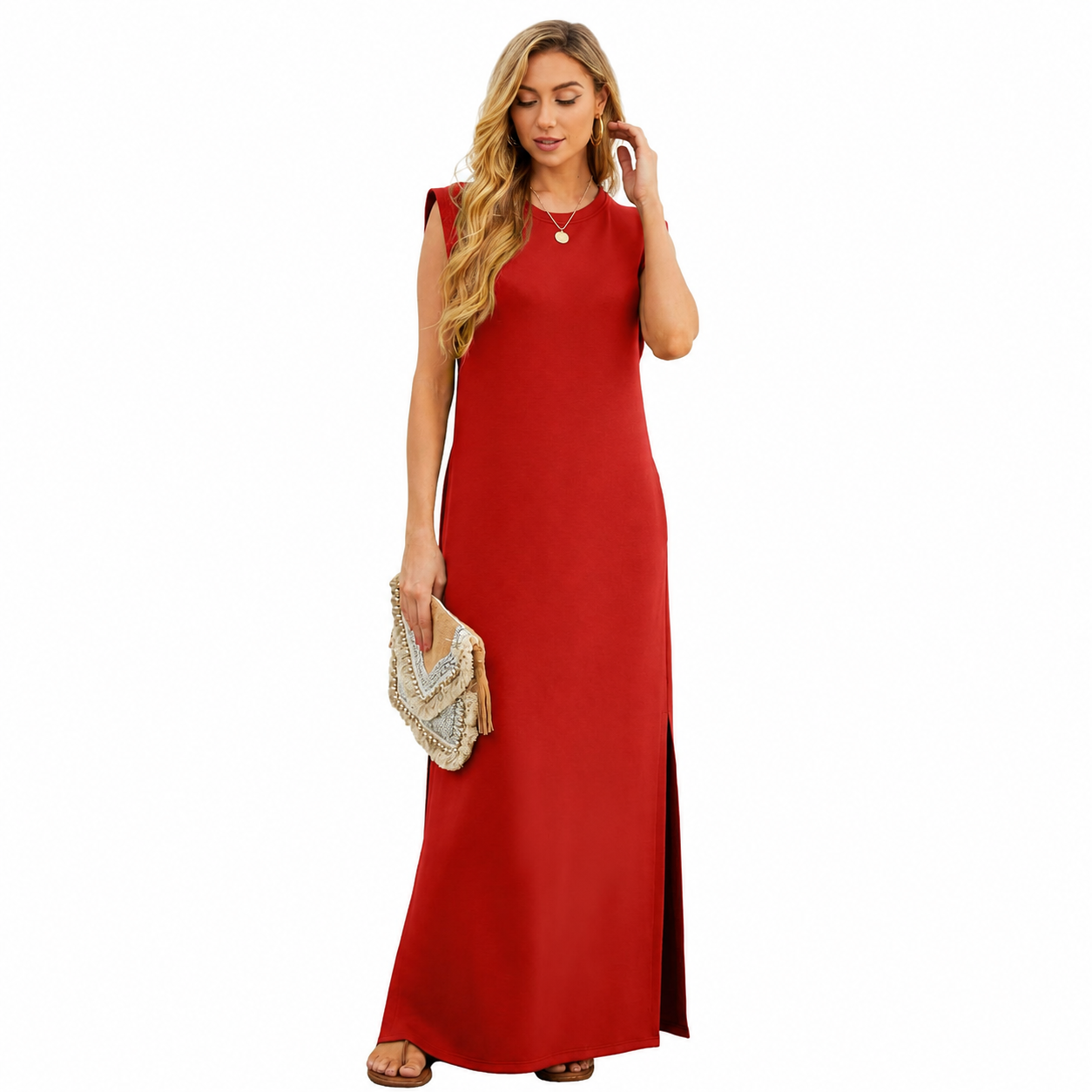 Casual Maxi Loose Vacation Dress With Pockets For Women