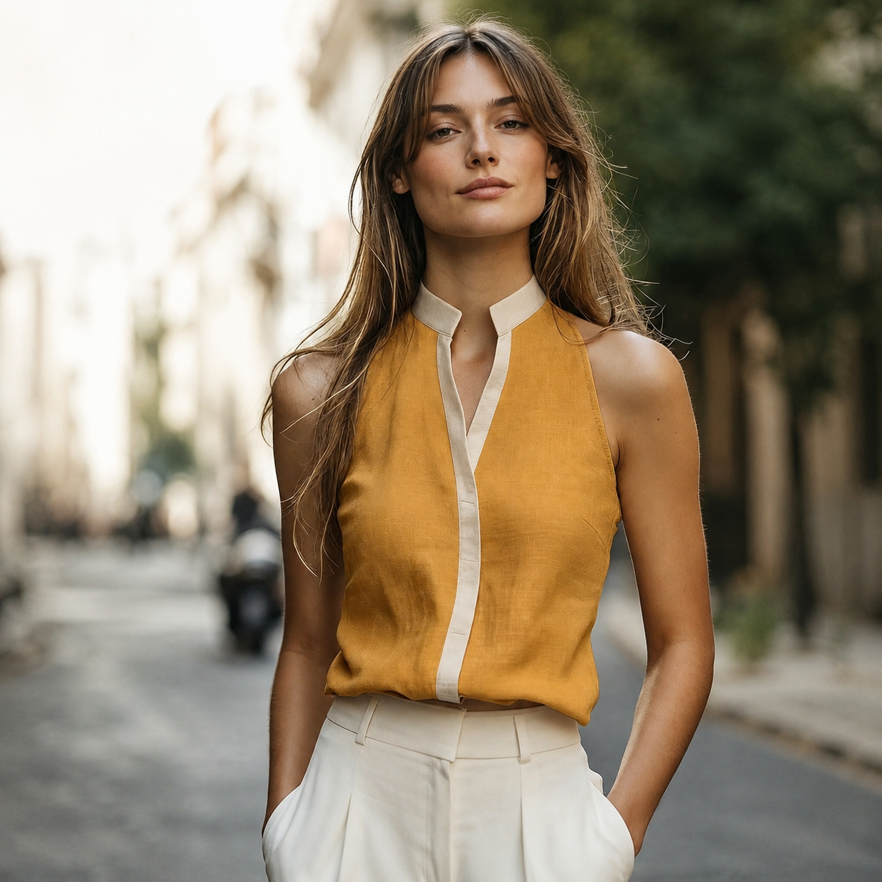 Casual Sleeveless Contrast Trim Shirt For Women