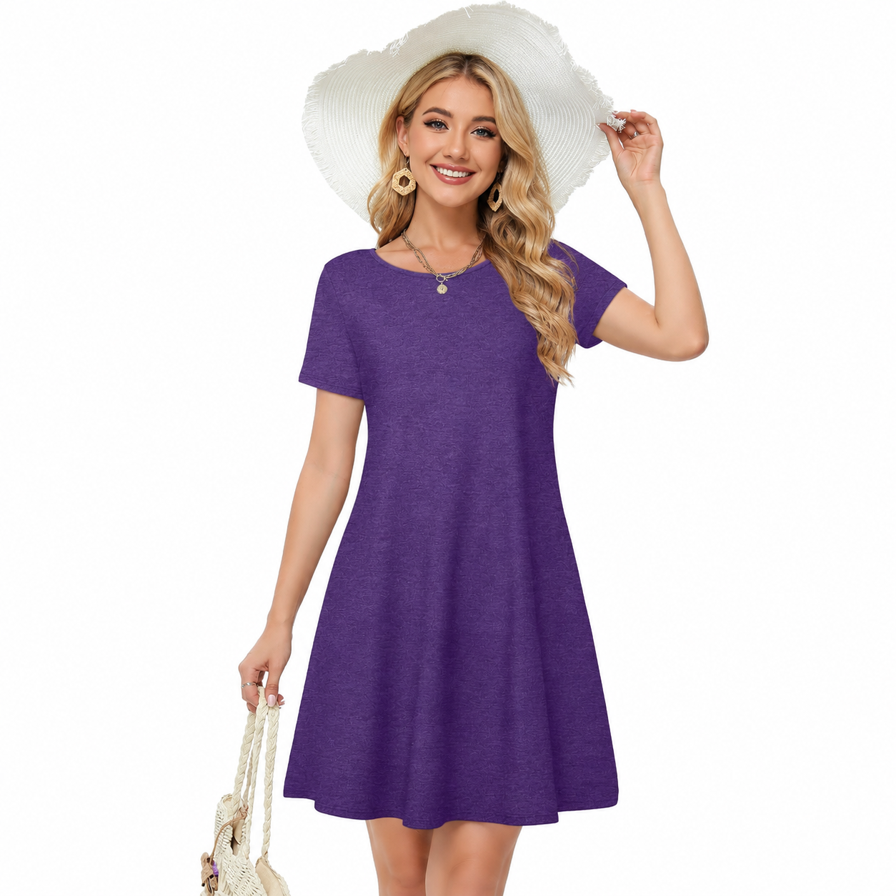 Casual Sundress Short Sleeve Beach Cover Ups For Women