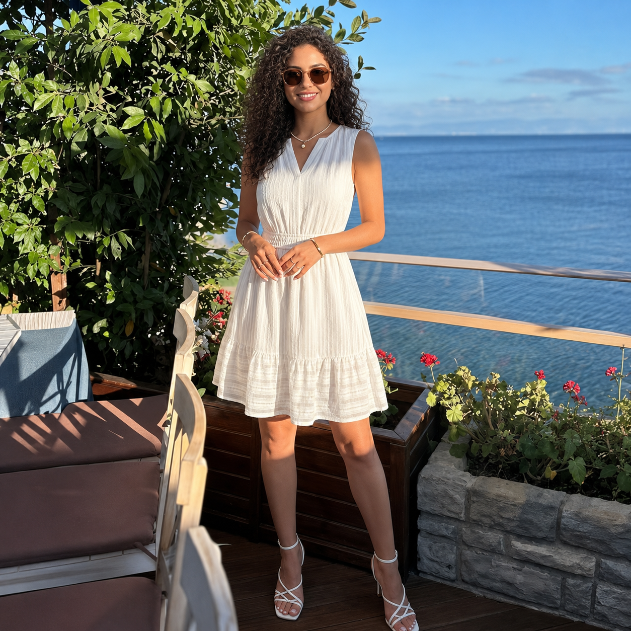 Casual Sleeveless A Line Flowy Sundress For Women