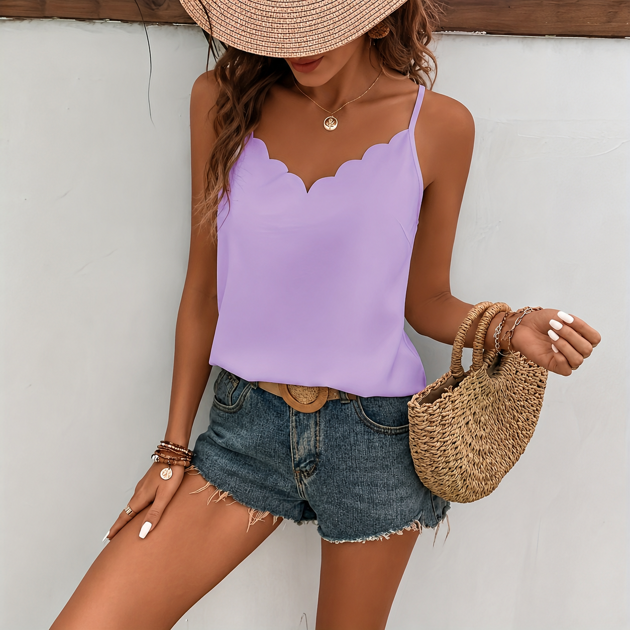 Sleeveless Scalloped Cami Top For Women