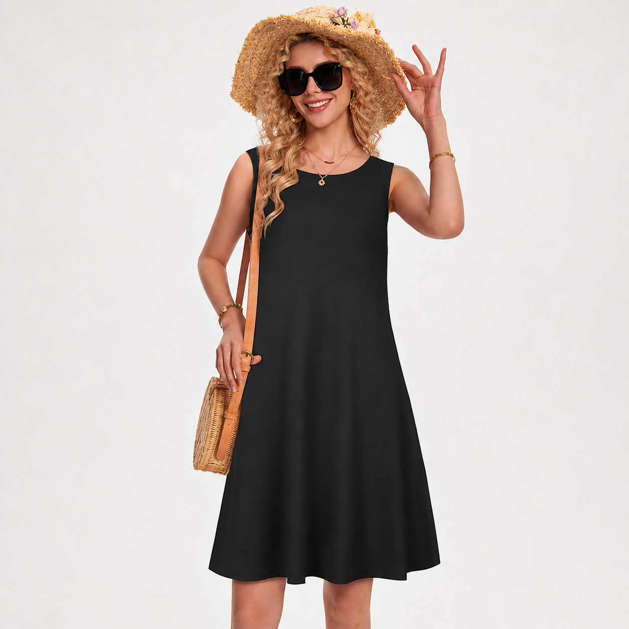 Sleeveless Boho Floral Flowy Vintage Dress For Women