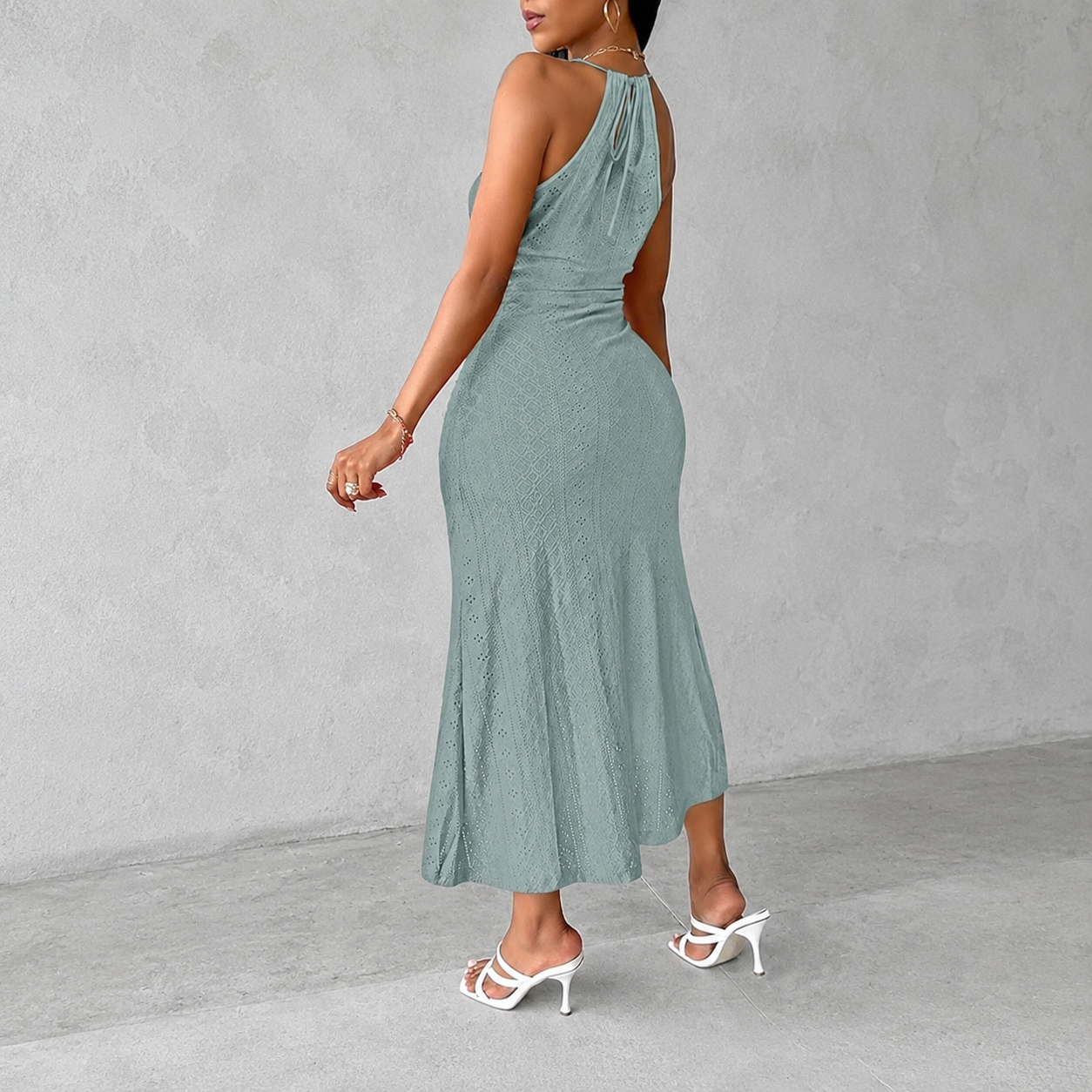 Summer Halter Hollow Out A Line Vacation Dress With Side Slit For Women