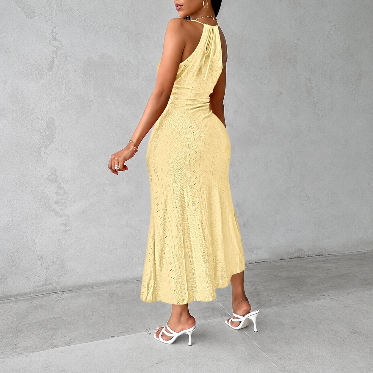 Summer Halter Hollow Out A Line Vacation Dress With Side Slit For Women
