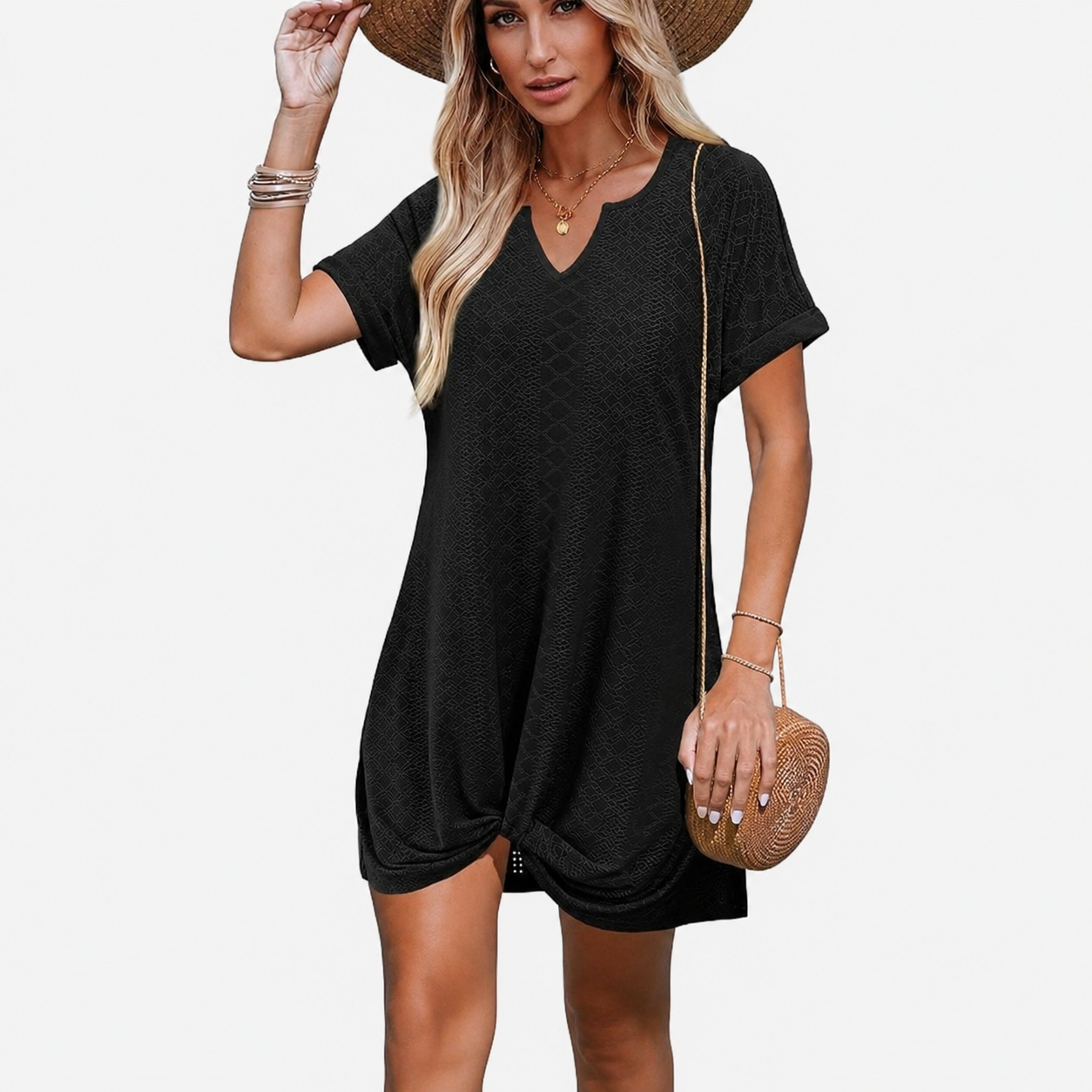 Twisted Beach Vacation Swimsuit Cover Up Short Sleeve Summer Dress For Women