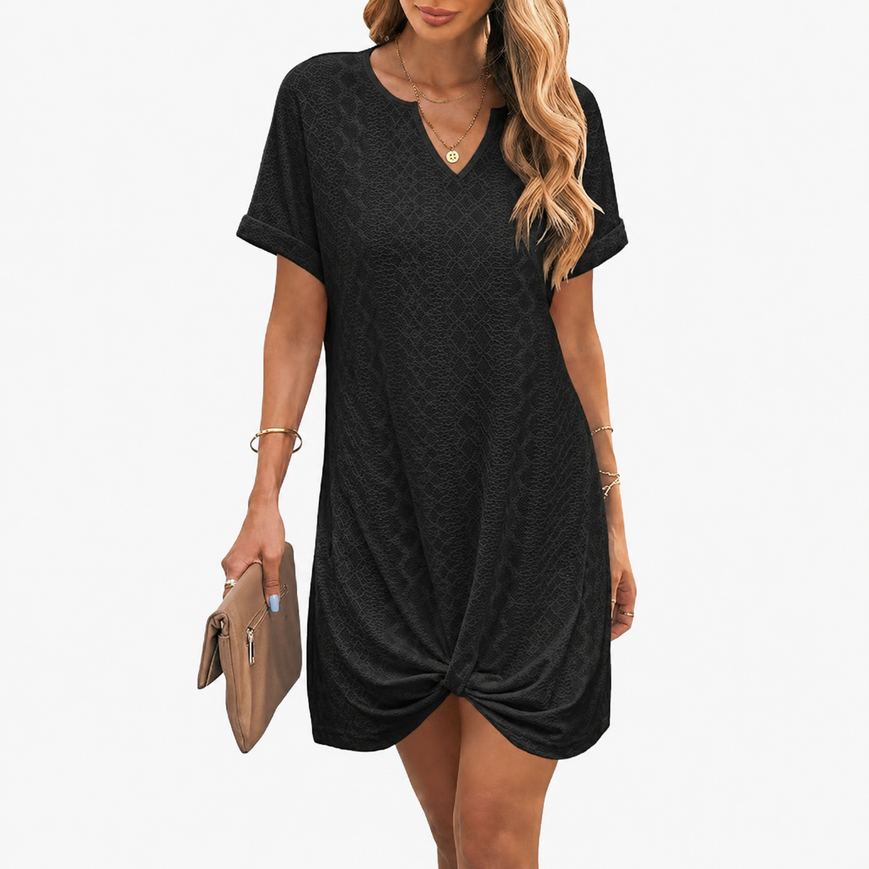 Twisted Beach Vacation Swimsuit Cover Up Short Sleeve Summer Dress For Women