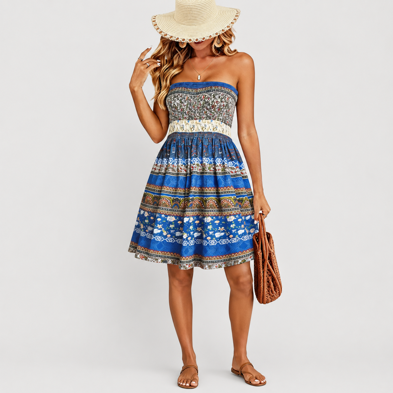 Boho Strapless Casual Mini Dress For Women