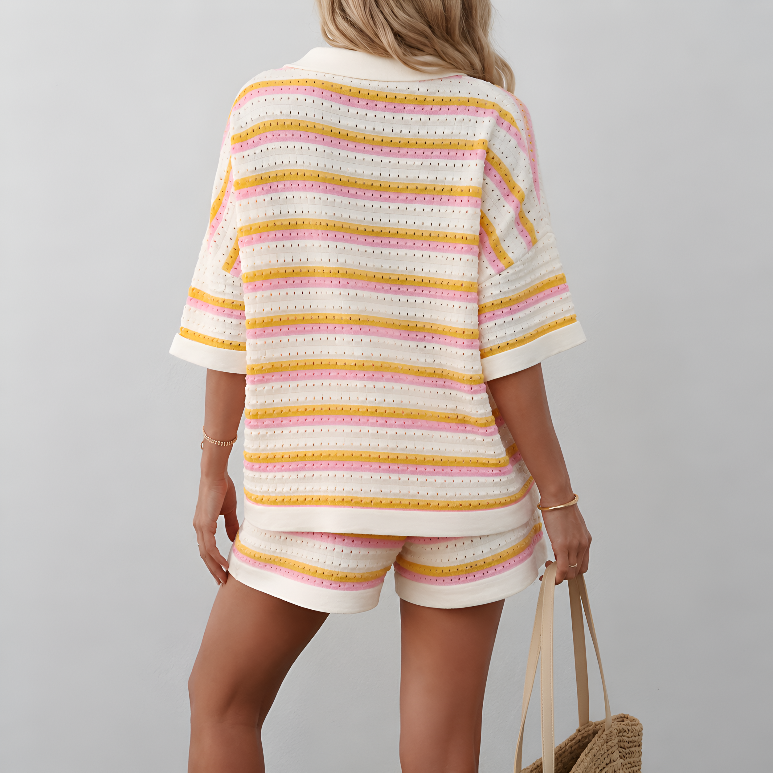 Loose Fit Striped T Shirt And Shorts Matching 2 Piece Set For Women