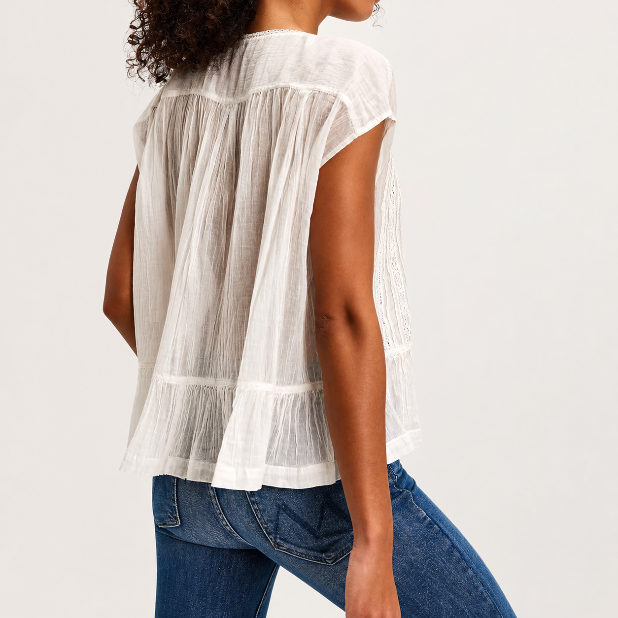 Boho Tie Front Flowy Sheer Short Sleeve Lace Ruffle Top For Women