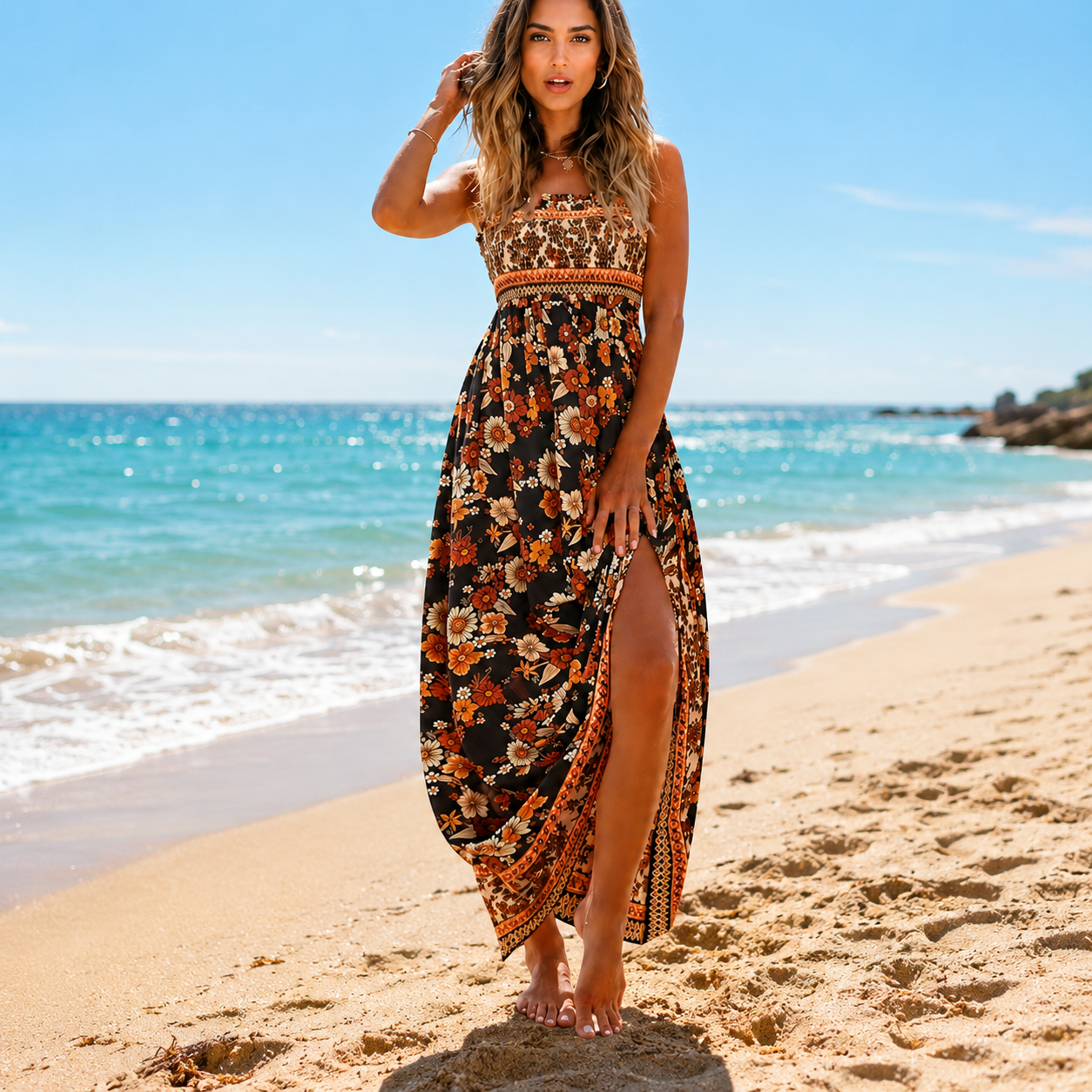 Vintage Inspired Floral Bohemian Maxi Dress For Women