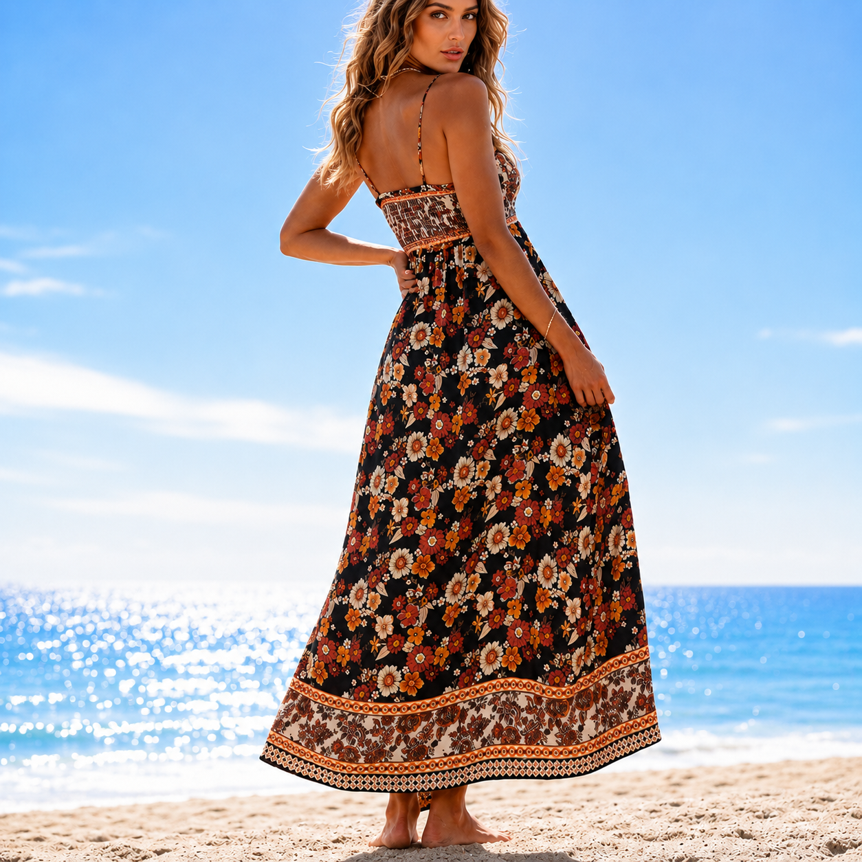 Vintage Inspired Floral Bohemian Maxi Dress For Women