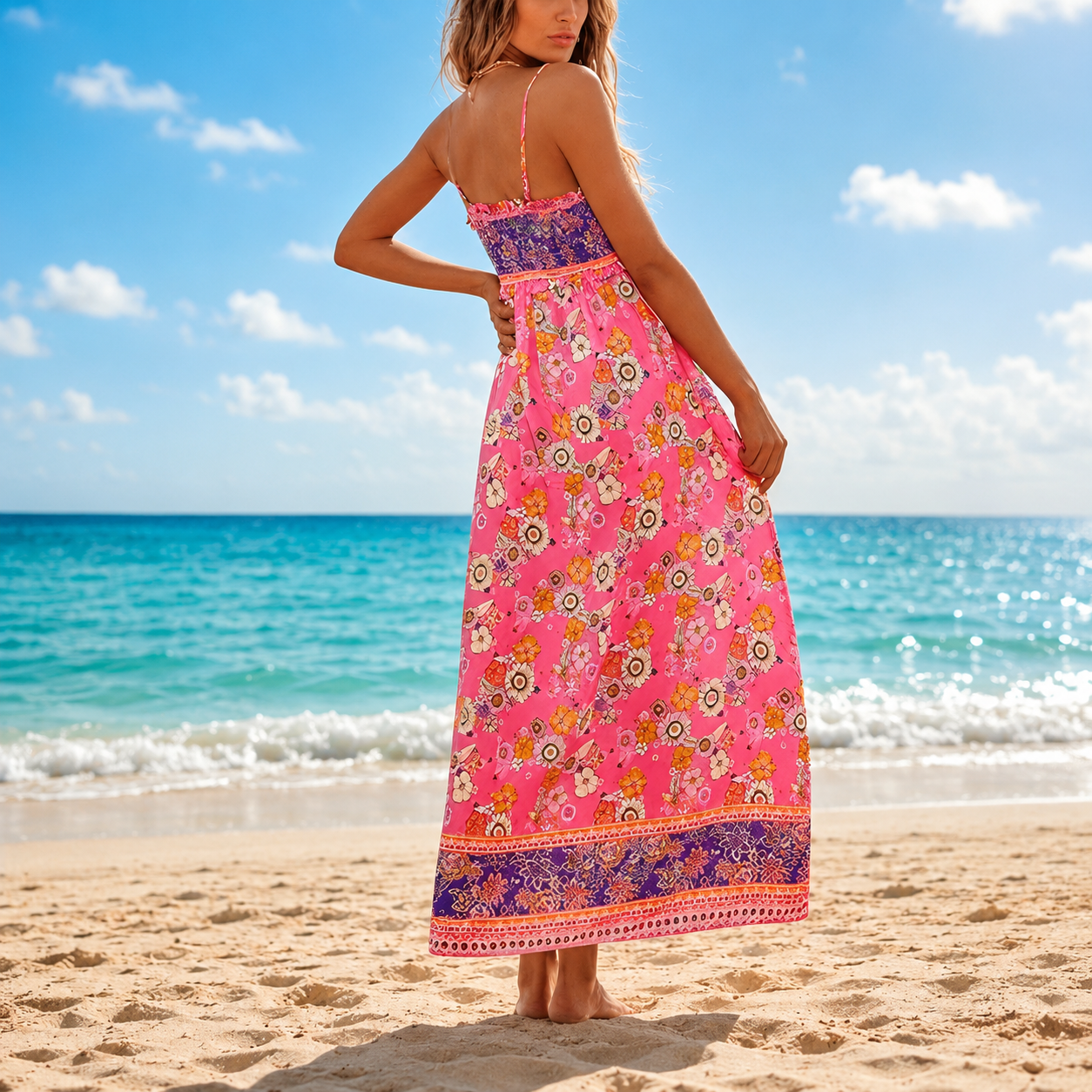 Vintage Inspired Floral Bohemian Maxi Dress For Women