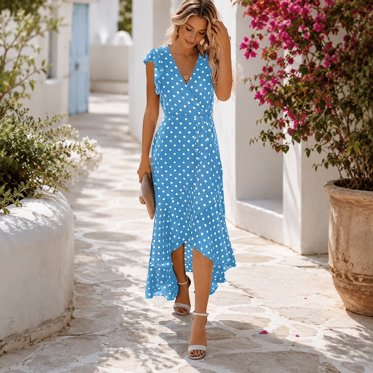 Spring And Summer Boho Floral Print Wrap Maxi Dress For Women
