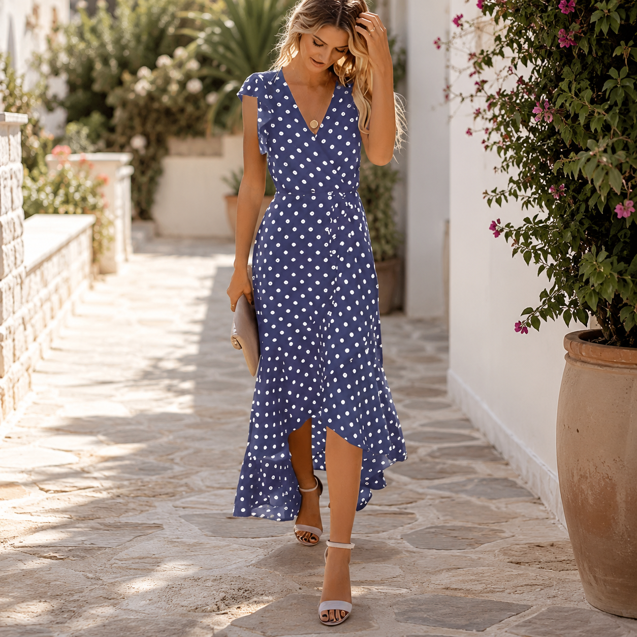 Spring And Summer Boho Floral Print Wrap Maxi Dress For Women