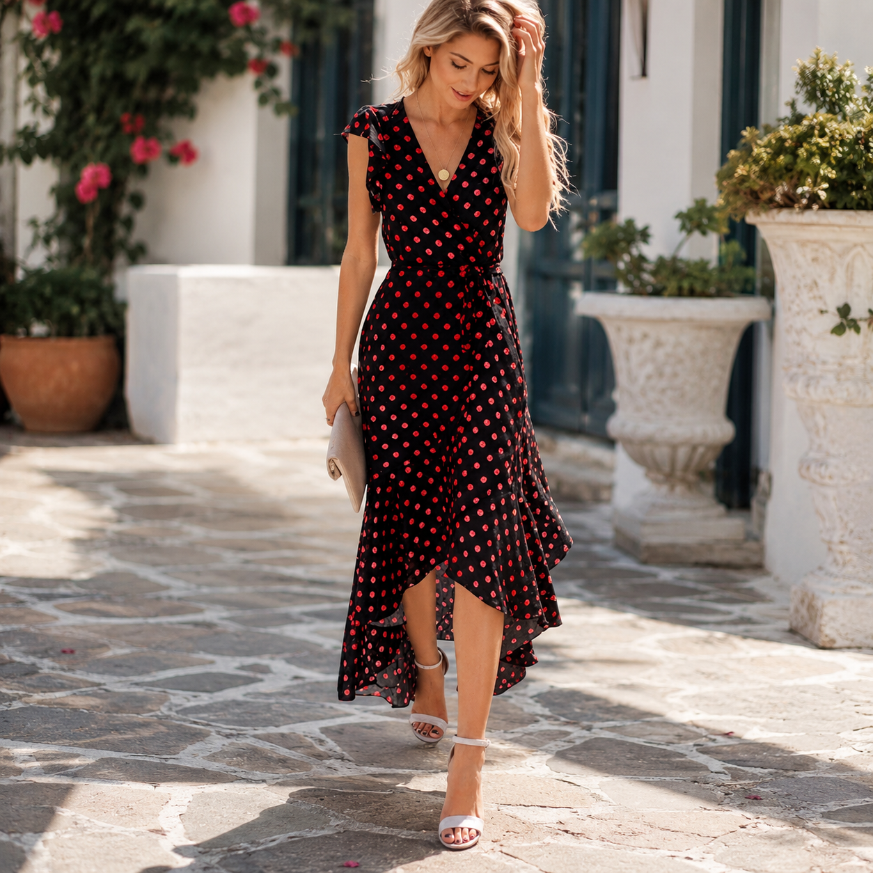Spring And Summer Boho Floral Print Wrap Maxi Dress For Women