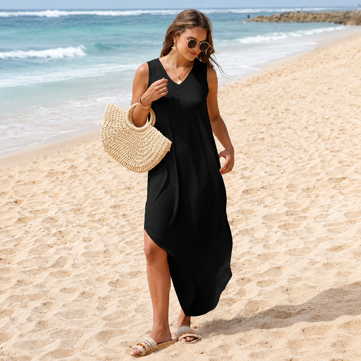 Sleeveless Beach Maxi Dress With Flowy Summer Style For Women