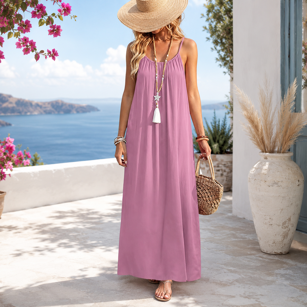 Backless Cami Maxi Sundress With Spaghetti Straps And Beach Style For Women