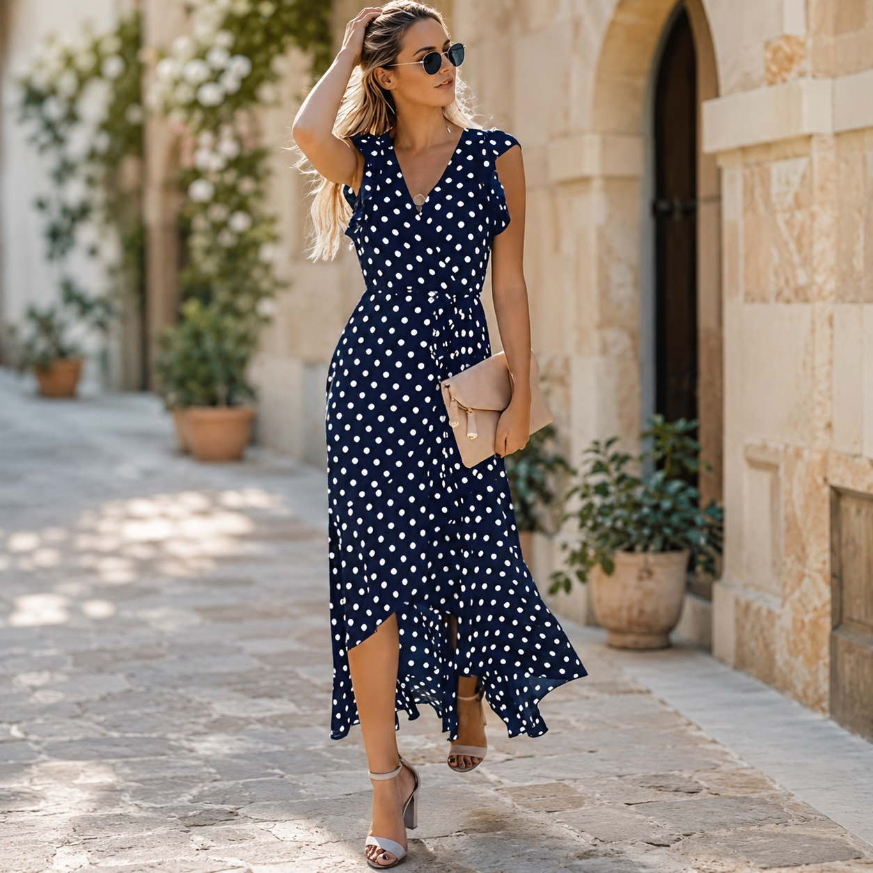 Spring And Summer Boho Floral Print Wrap Maxi Dress For Women