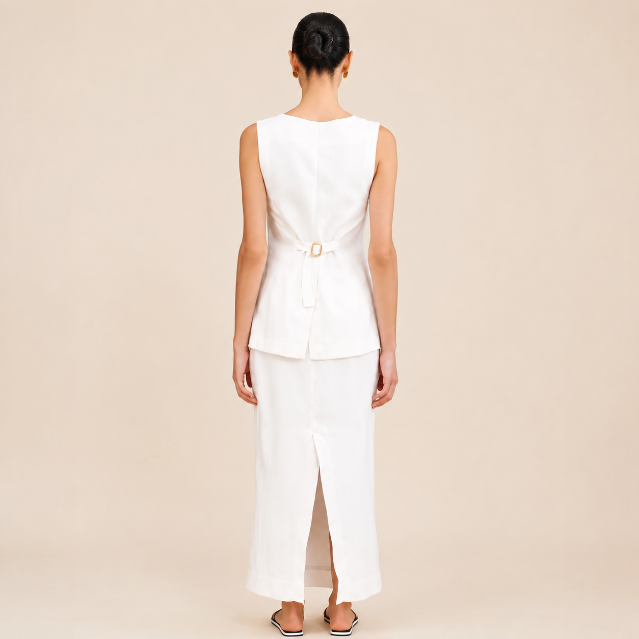Sleeveless Button Front Vest With Long Skirt Two Piece Outfit Set For Women