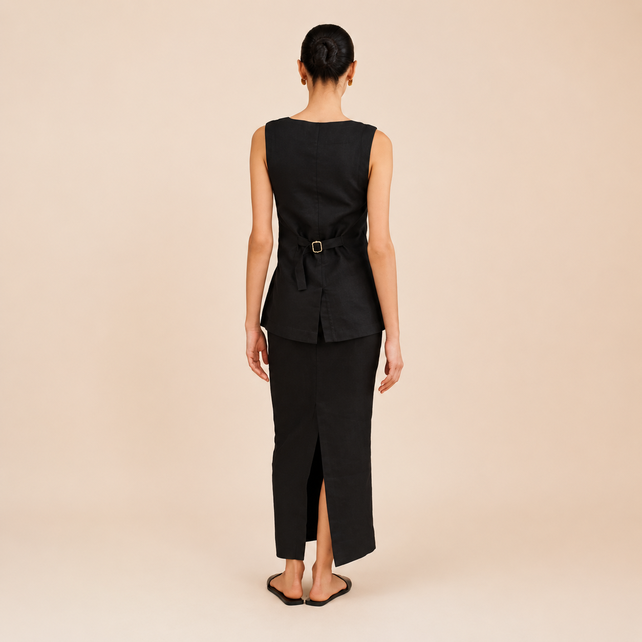 Sleeveless Button Front Vest With Long Skirt Two Piece Outfit Set For Women
