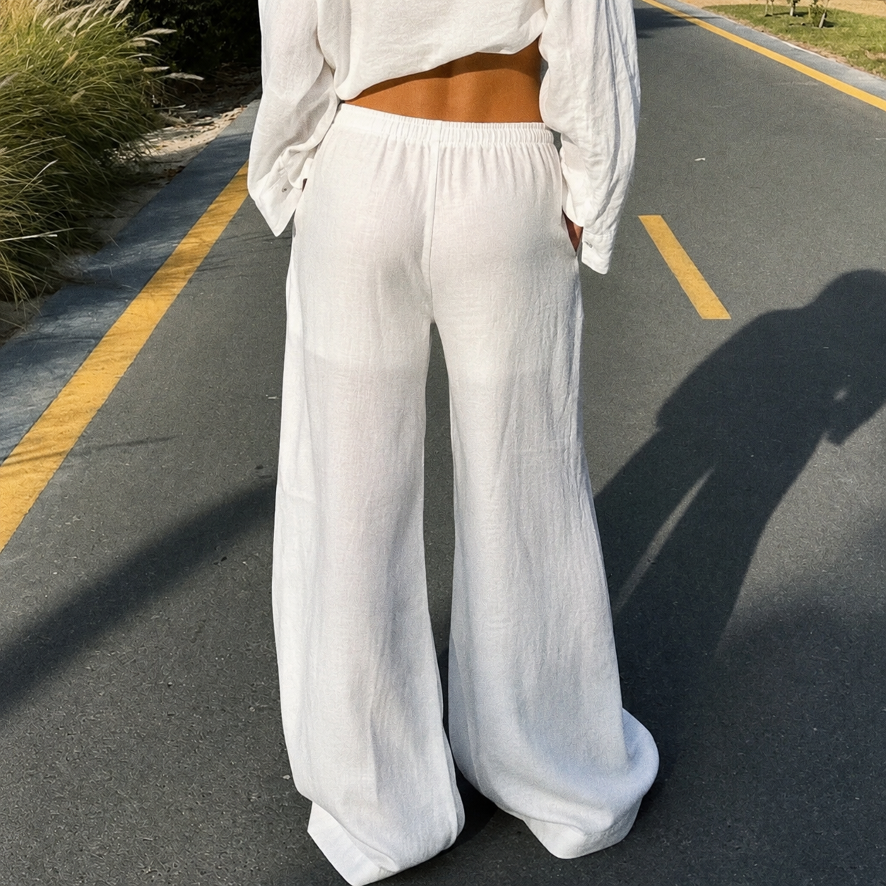High Rise Wide Fit Casual Baggy Pants With Pocket For Women