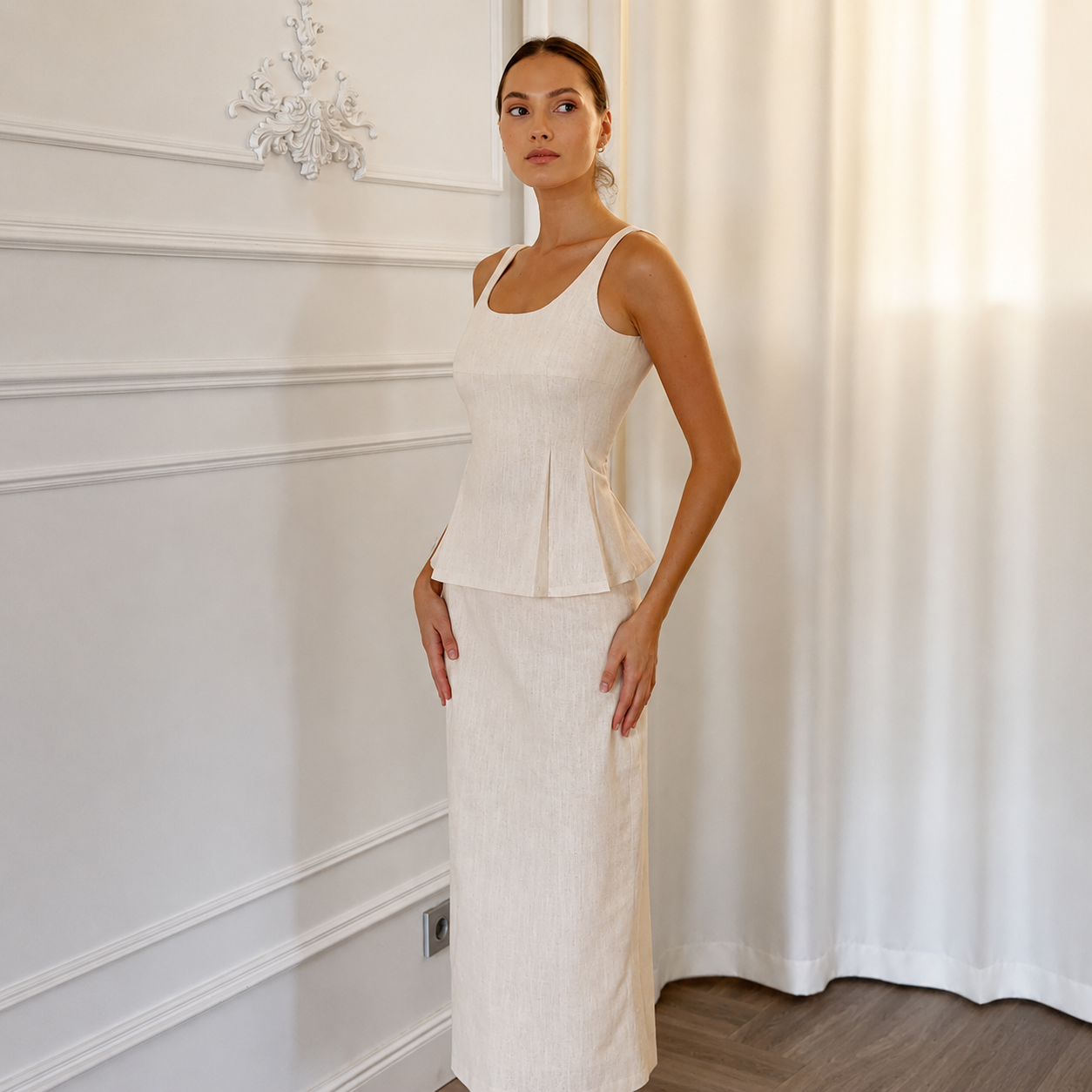 Summer Style Thin Belt Top With Strap And Long Fishtail Skirt 2 Piece Set