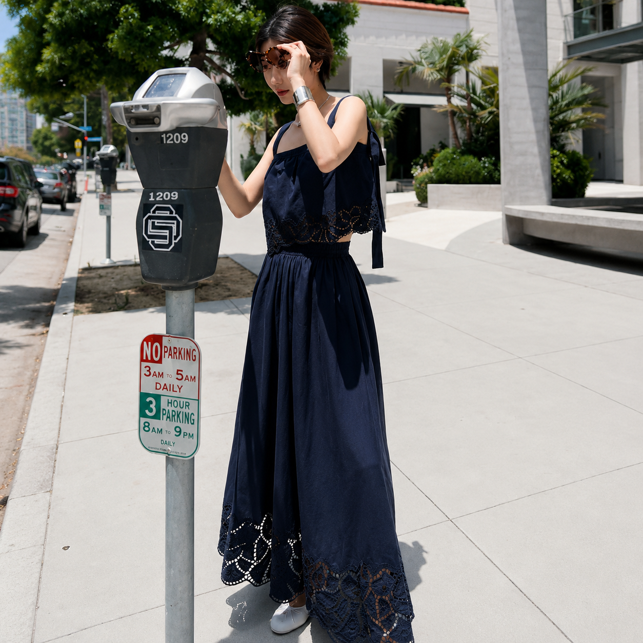 Lace Trim Sleeveless Tank Top and Midi Skirt Matching Summer Set