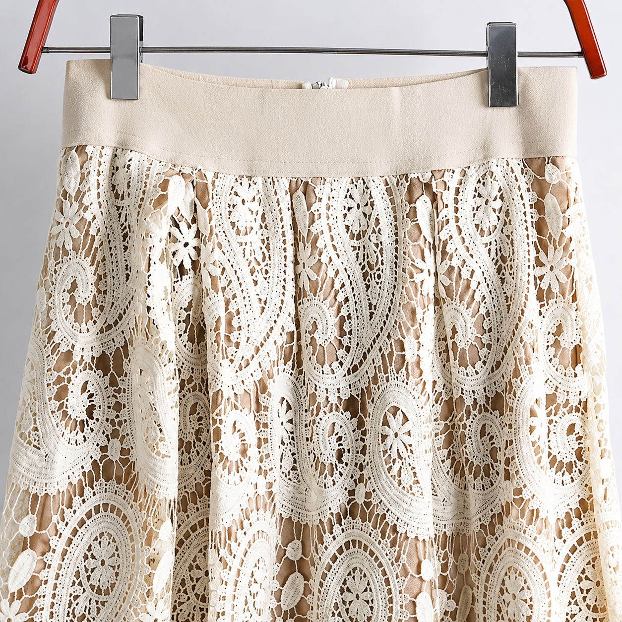 High Rise Crochet Embroidered Lace A Line Flared Midi Skirt For Women
