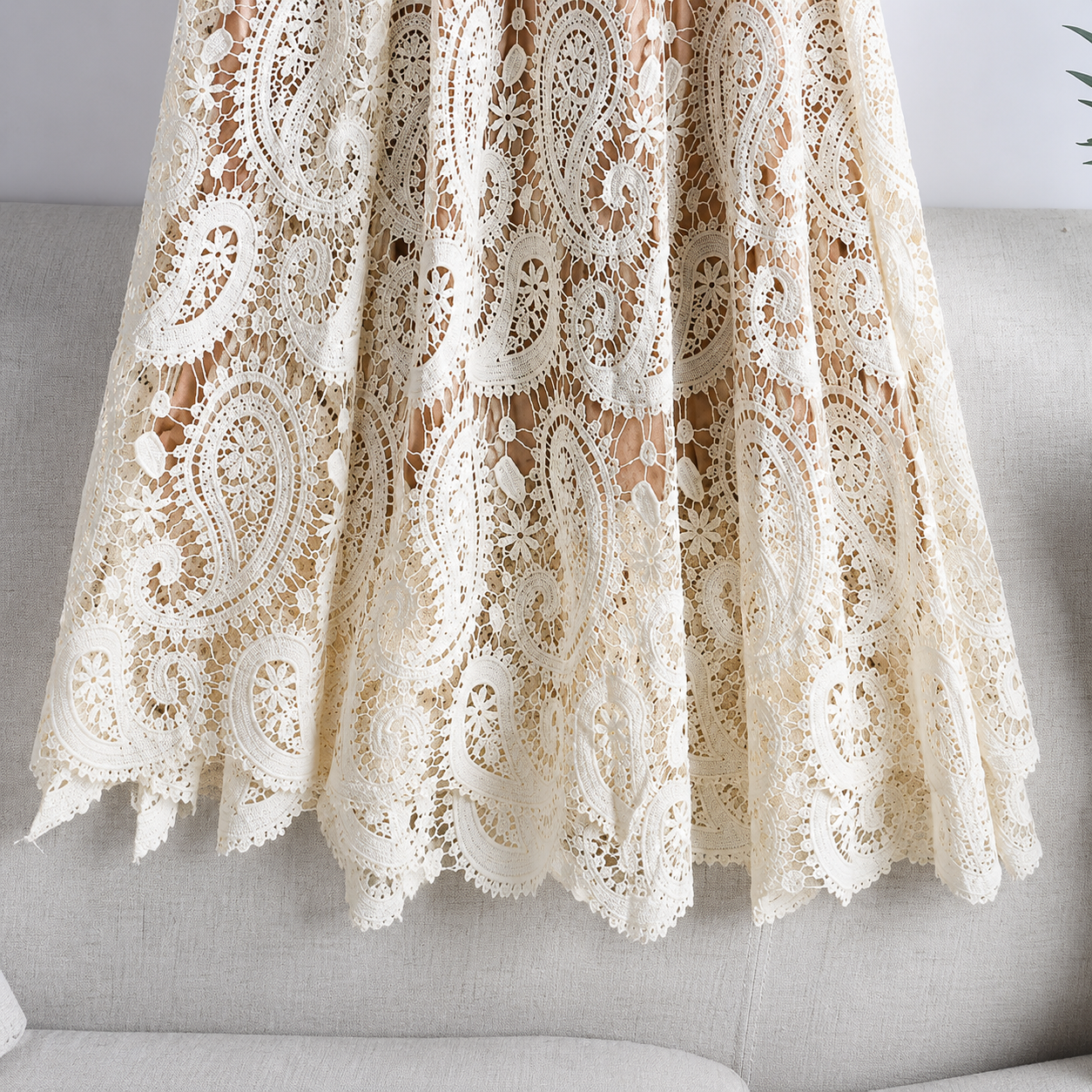 High Rise Crochet Embroidered Lace A Line Flared Midi Skirt For Women