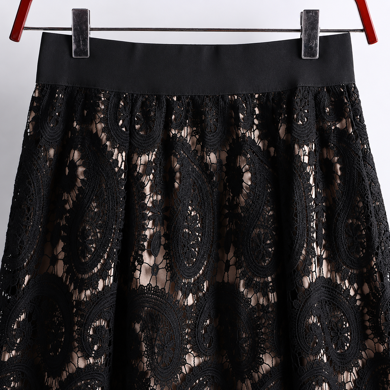 High Rise Crochet Embroidered Lace A Line Flared Midi Skirt For Women
