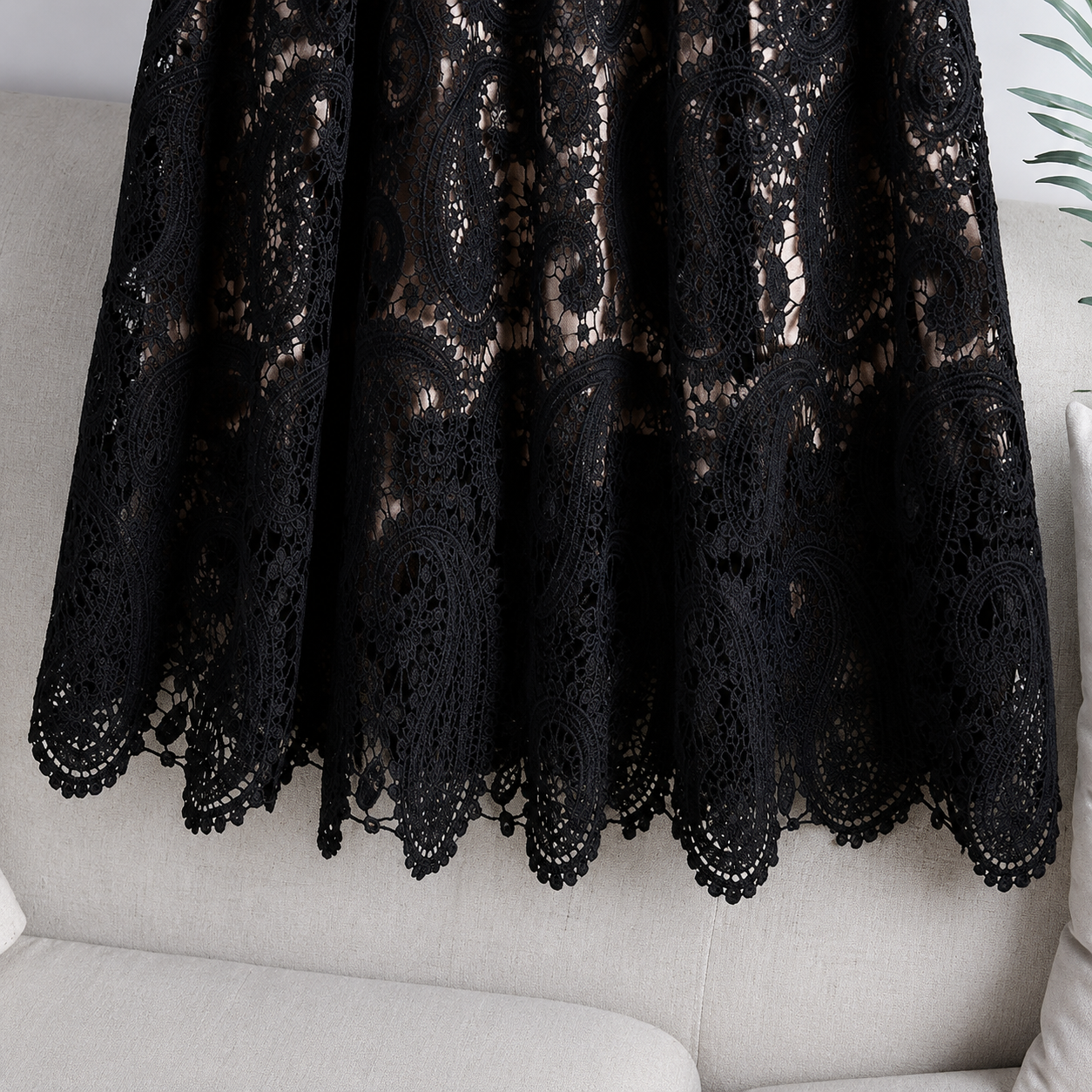 High Rise Crochet Embroidered Lace A Line Flared Midi Skirt For Women