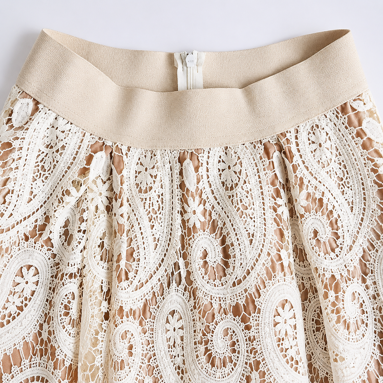 High Rise Crochet Embroidered Lace A Line Flared Midi Skirt For Women